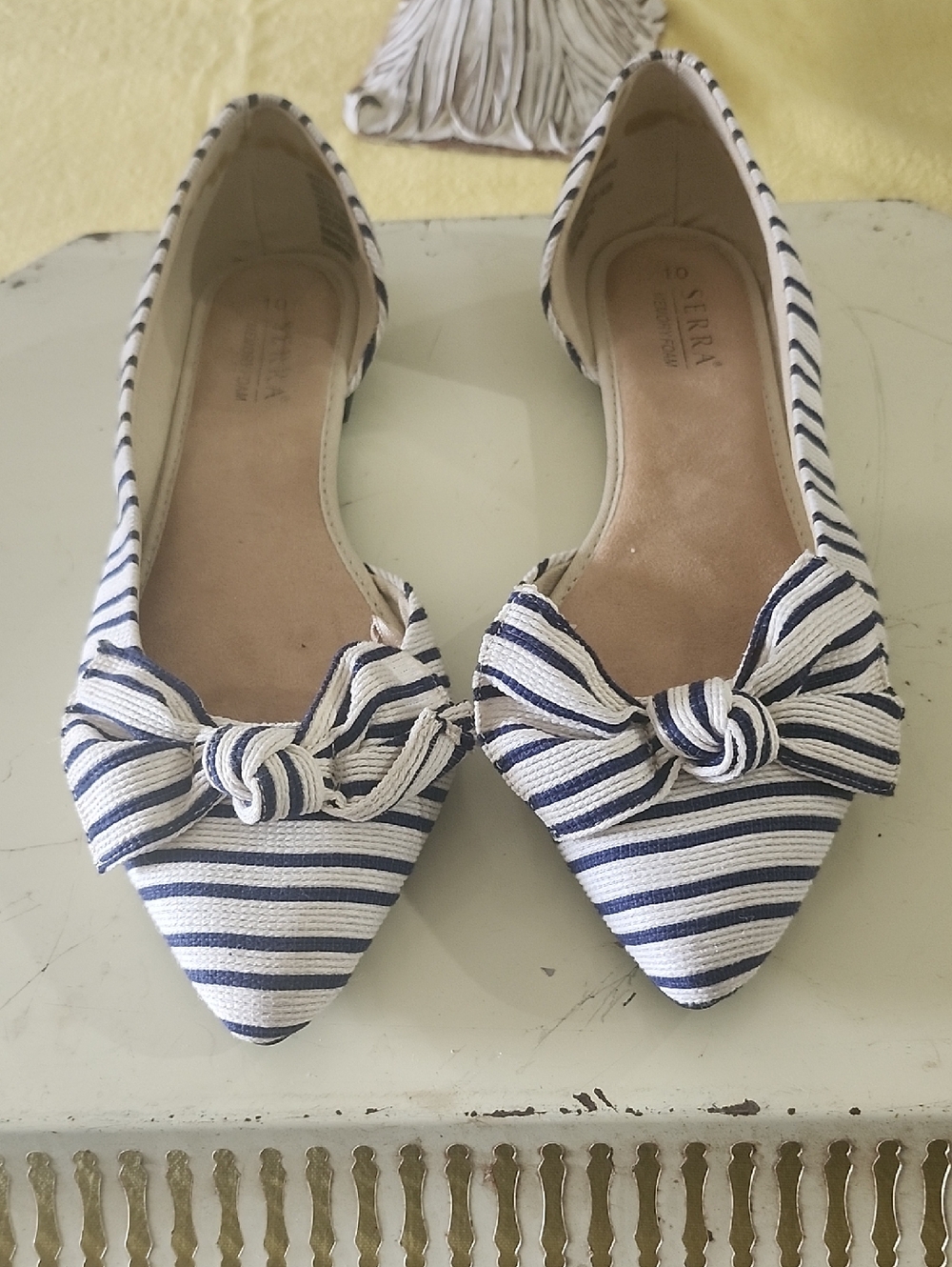 Serra Navy & White Striped Pointed Bow Flats